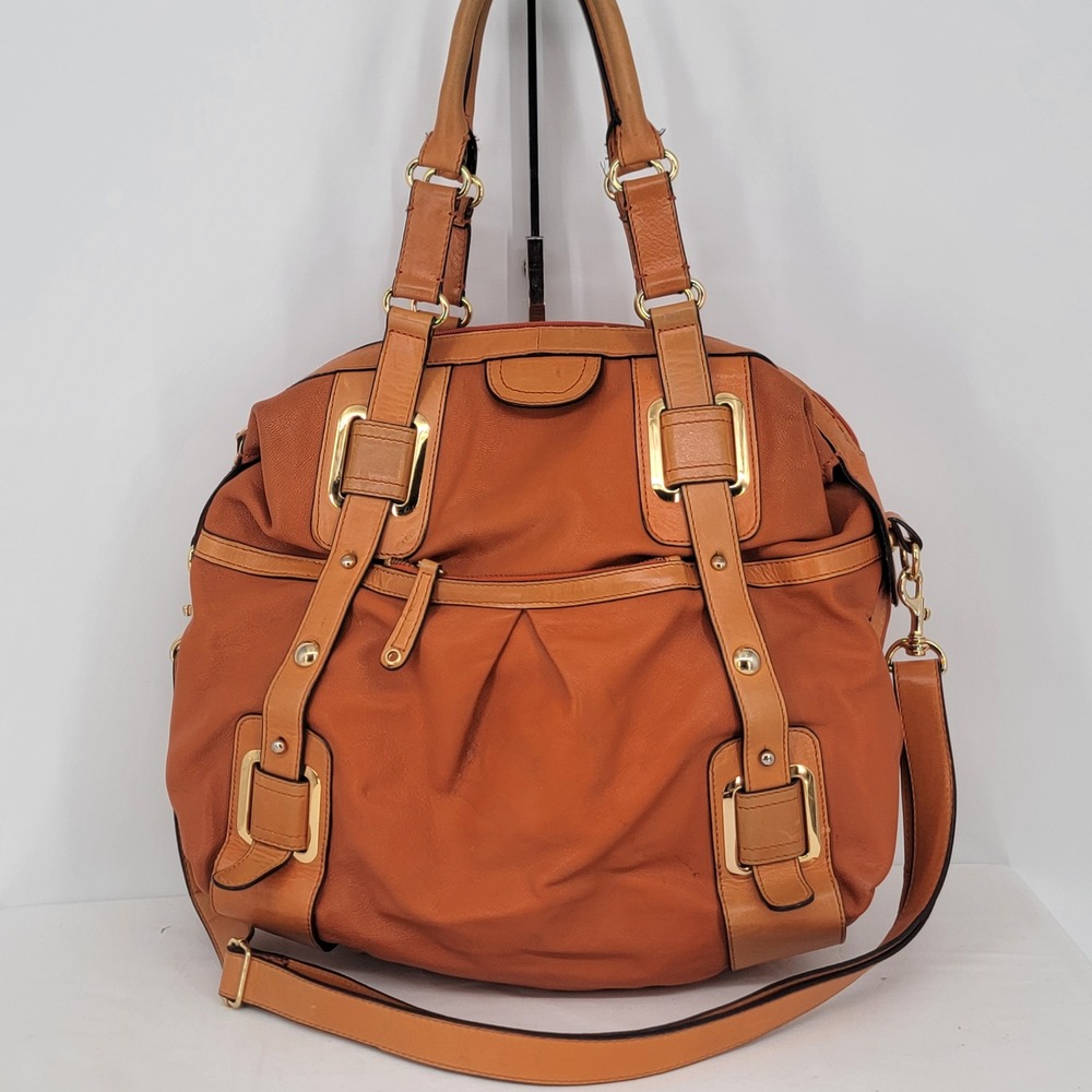 Hype Orange Pebbled Leather Satchel Crossbody Bag Gold Hardware